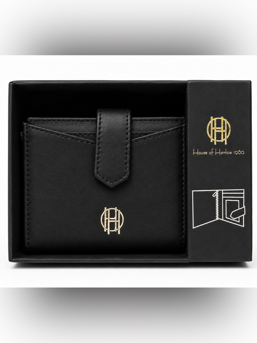 House of Harlow 1960 NWT Women's Black Bifold Wallet Card Case ID Window Boxed